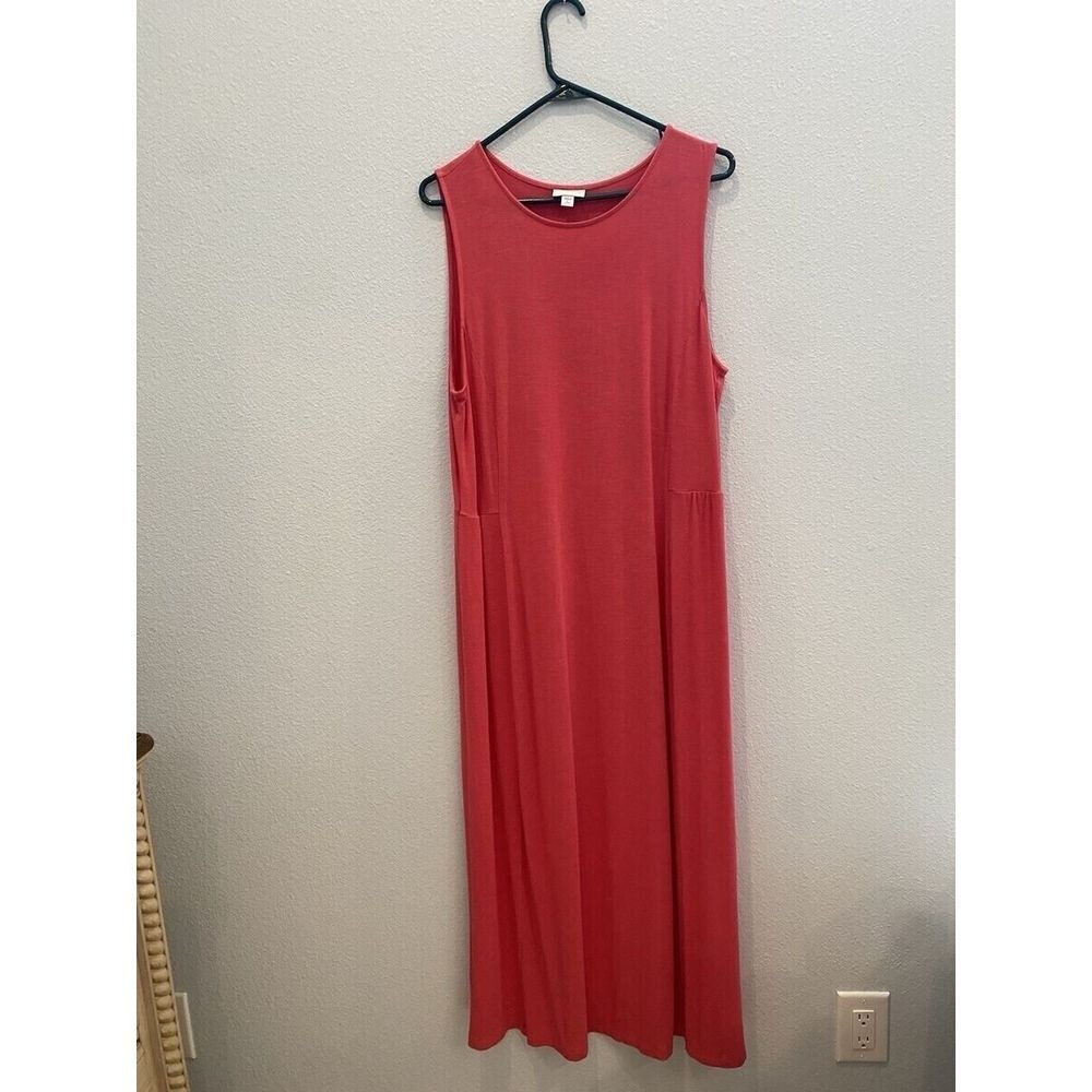 J JILL‎ Women's Dress Medium Tall Sleeveless Stretch Knit Long Maxi Coral Pink